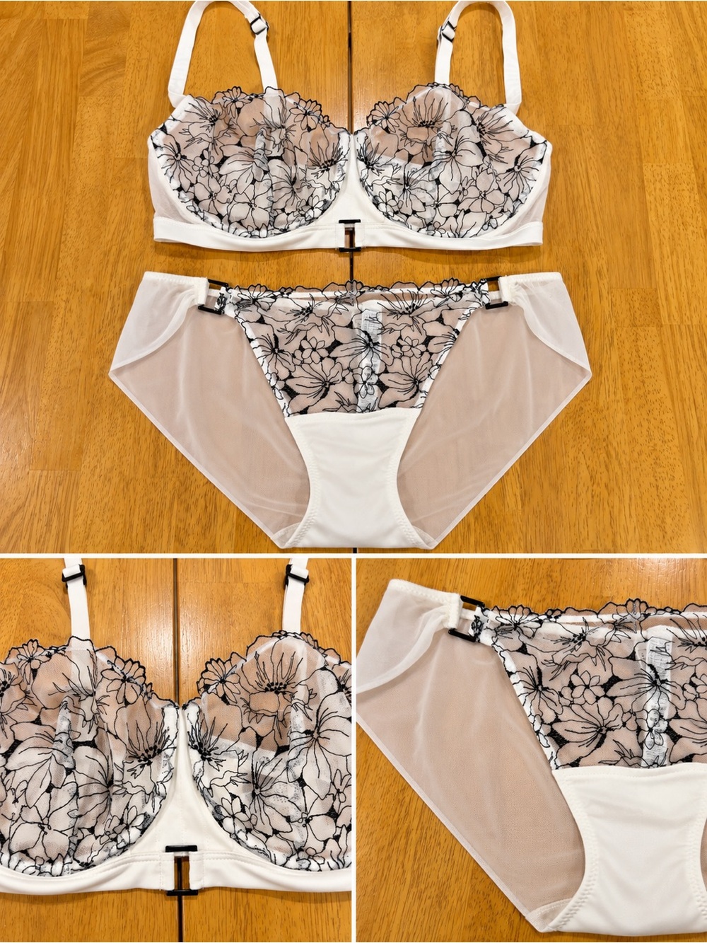 intimissimi White Bra & Brief Set with Black Floral Embroidery